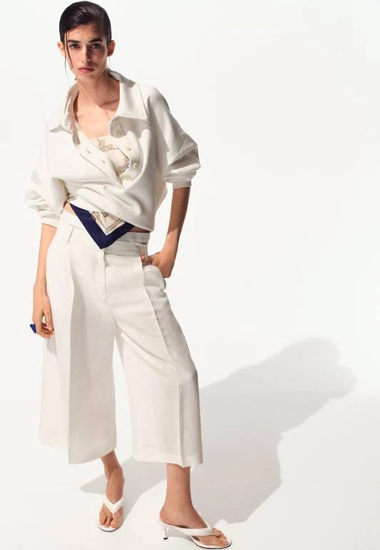 Wide Linen-Blend Culottes